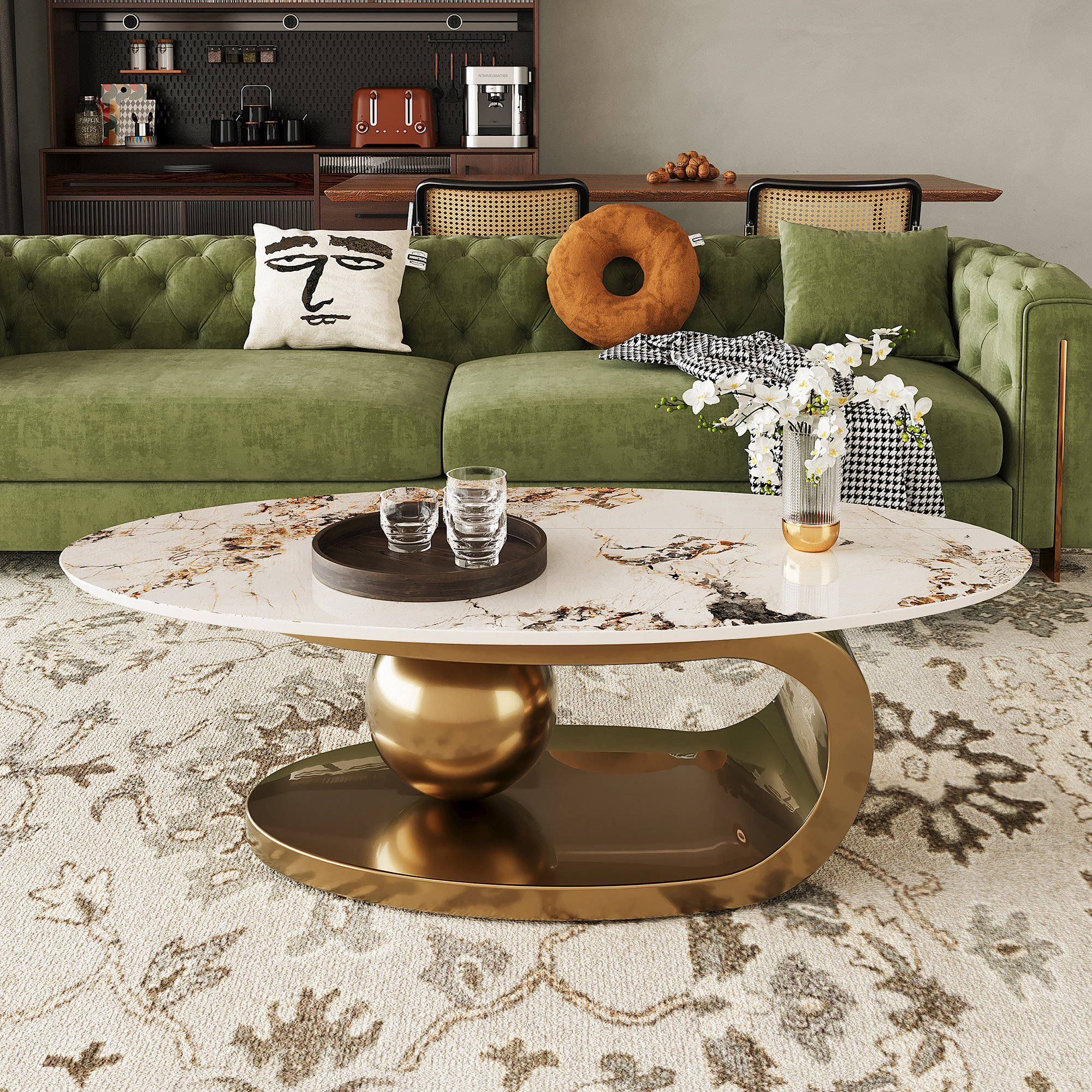 Everly Quinn Padroni 47.2" Luxurious Oval Stone Coffee Table & Reviews ...